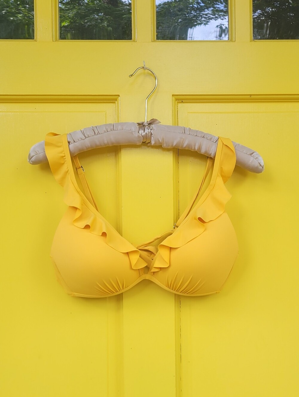 ALE-HOP Mustard Yellow Ruffle Bikini Top Crisscross Tie Back Size 5